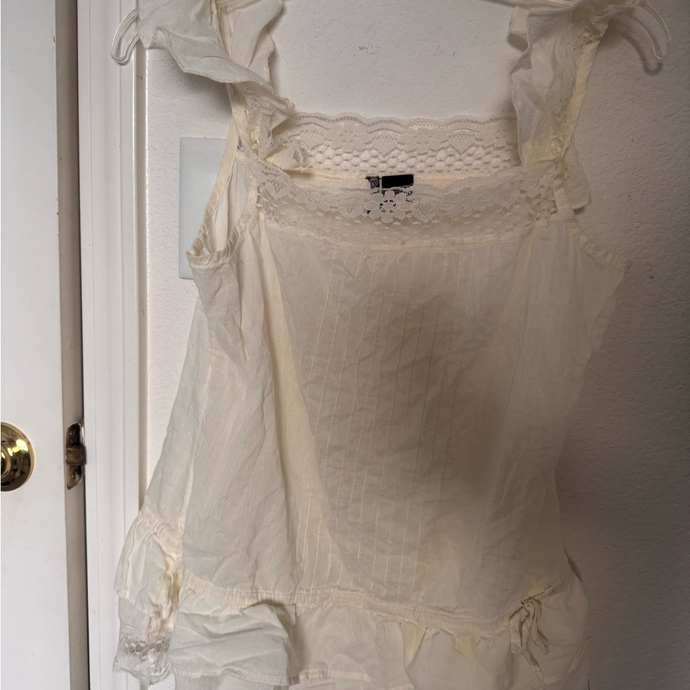 Passport Lace-Trimmed Cream Top
